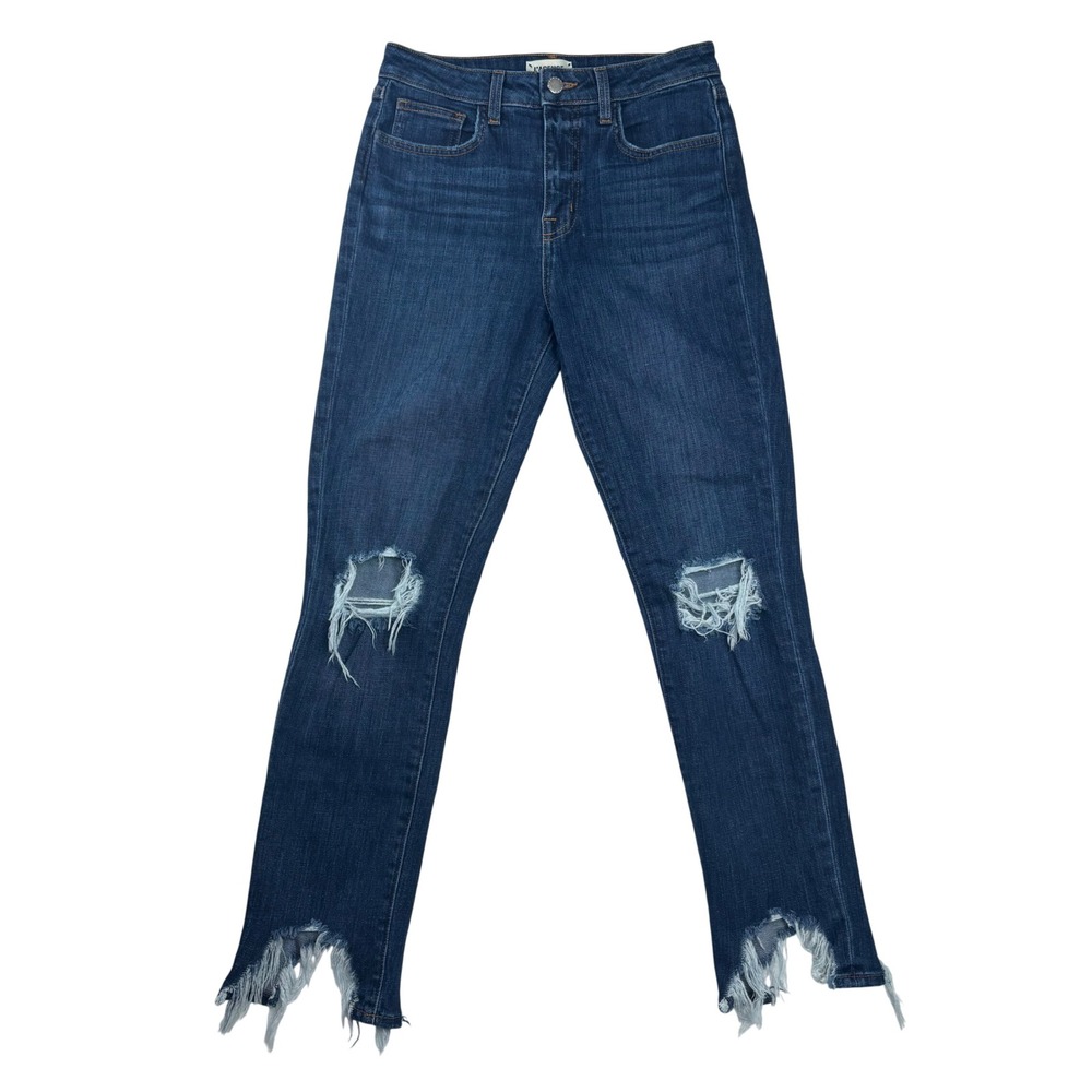 L'AGENCE High Line Skinny Jeans Womens 26 Blue Cupertino Distressed Raw Hem